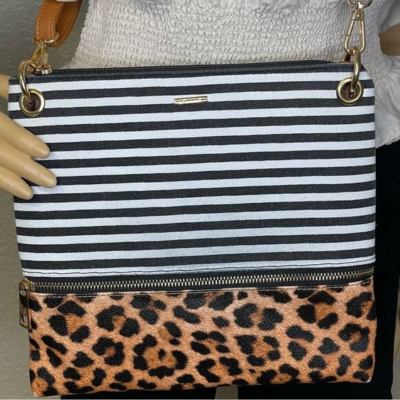 NWOT Lovevook Horizontal Stripe and Leopard Crossbody - Picture 2 of 14